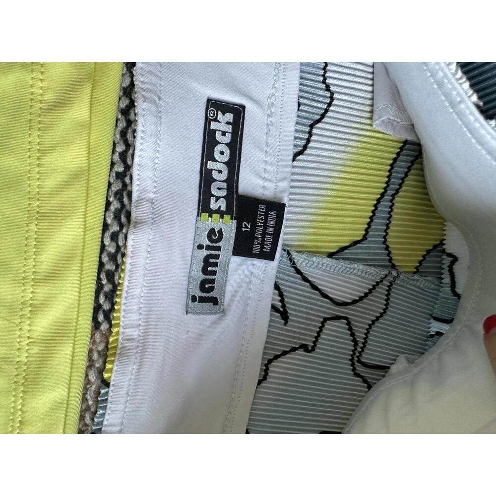 Jamie Sadock Women's Golf Outfit - Sporty Yellow Top & Blue Printed Skirt - Picture 3 of 3